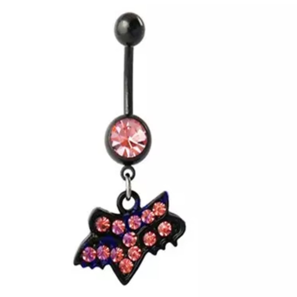High- Quality 14G Black Bar: CZ Stone Fox Racing Belly Button Ring